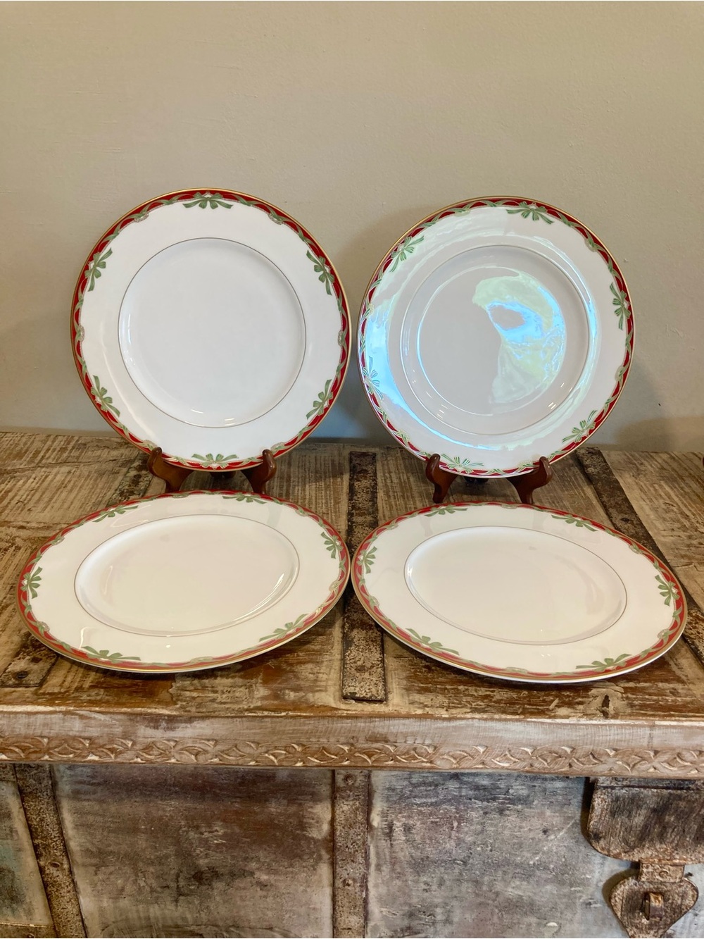 4 Dinner Plates Waterford Fine China Holiday Ribbons Christmas Plates